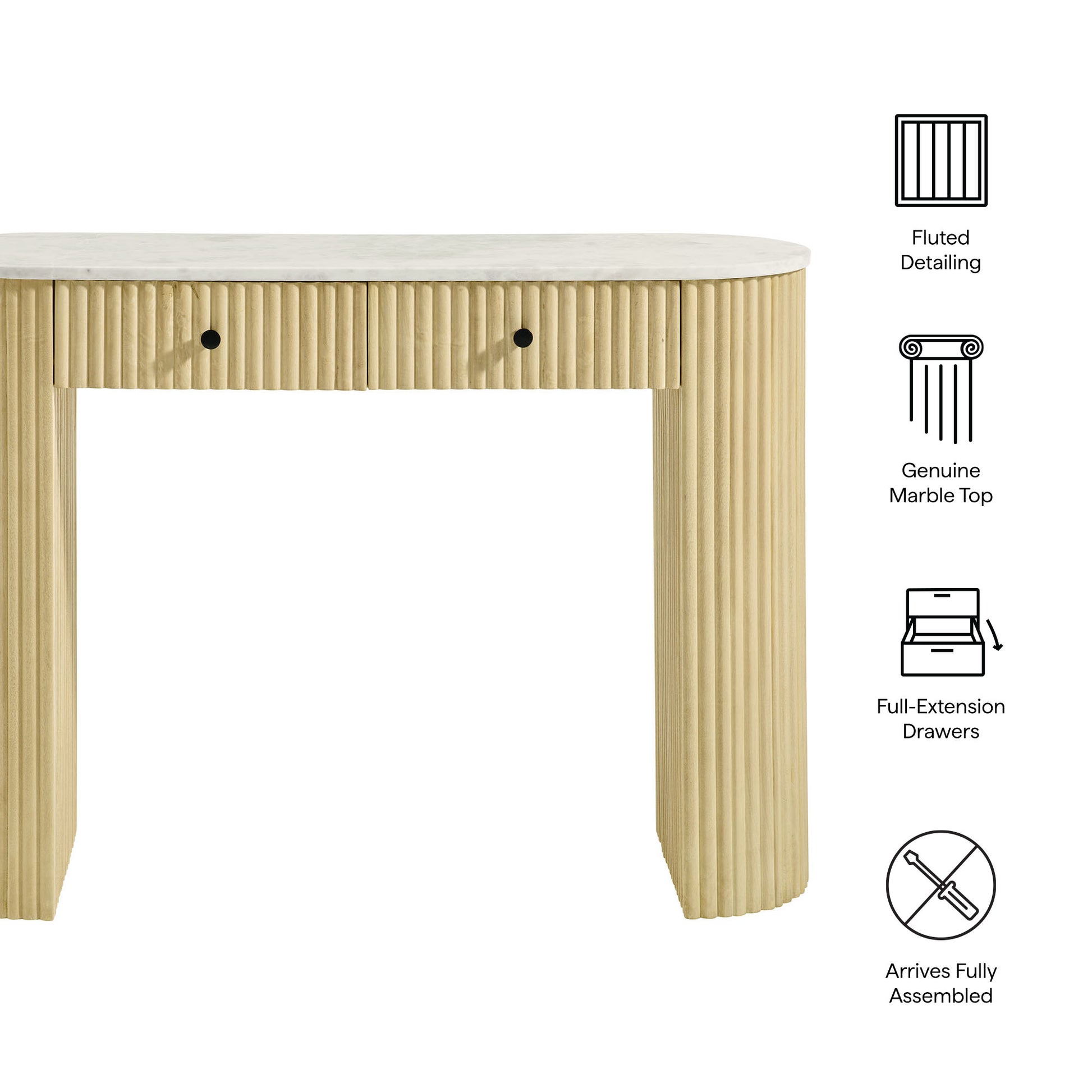 Caldera 42" Curved Solid Wood and Marble Console Table by Modway | Console Tablees | Modishstore - 8