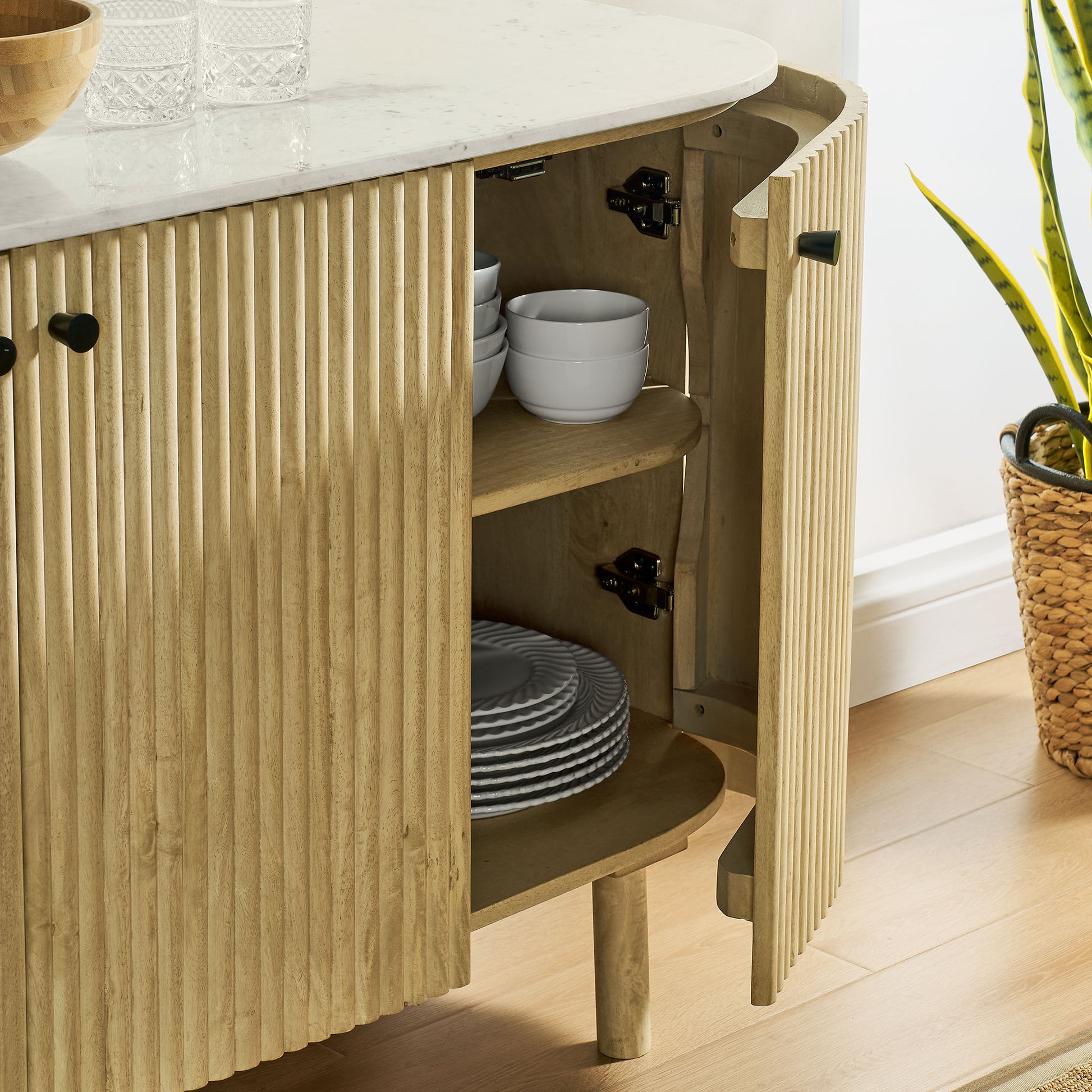 Caldera 60" Curved Solid Wood and Marble Sideboard Storage Cabinet by Modway | Sideboards | Modishstore - 7