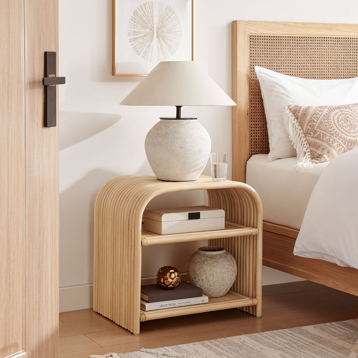Eve Curved Natural Rattan Side Table by Modway