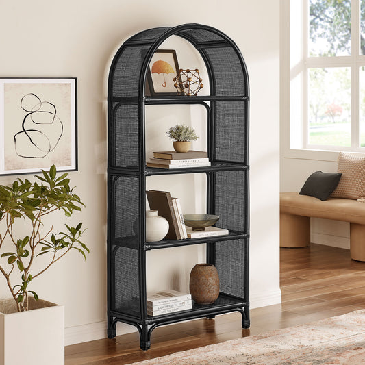 Celeste 67 Inch Tall Arched Natural Rattan Bookshelf by Modway