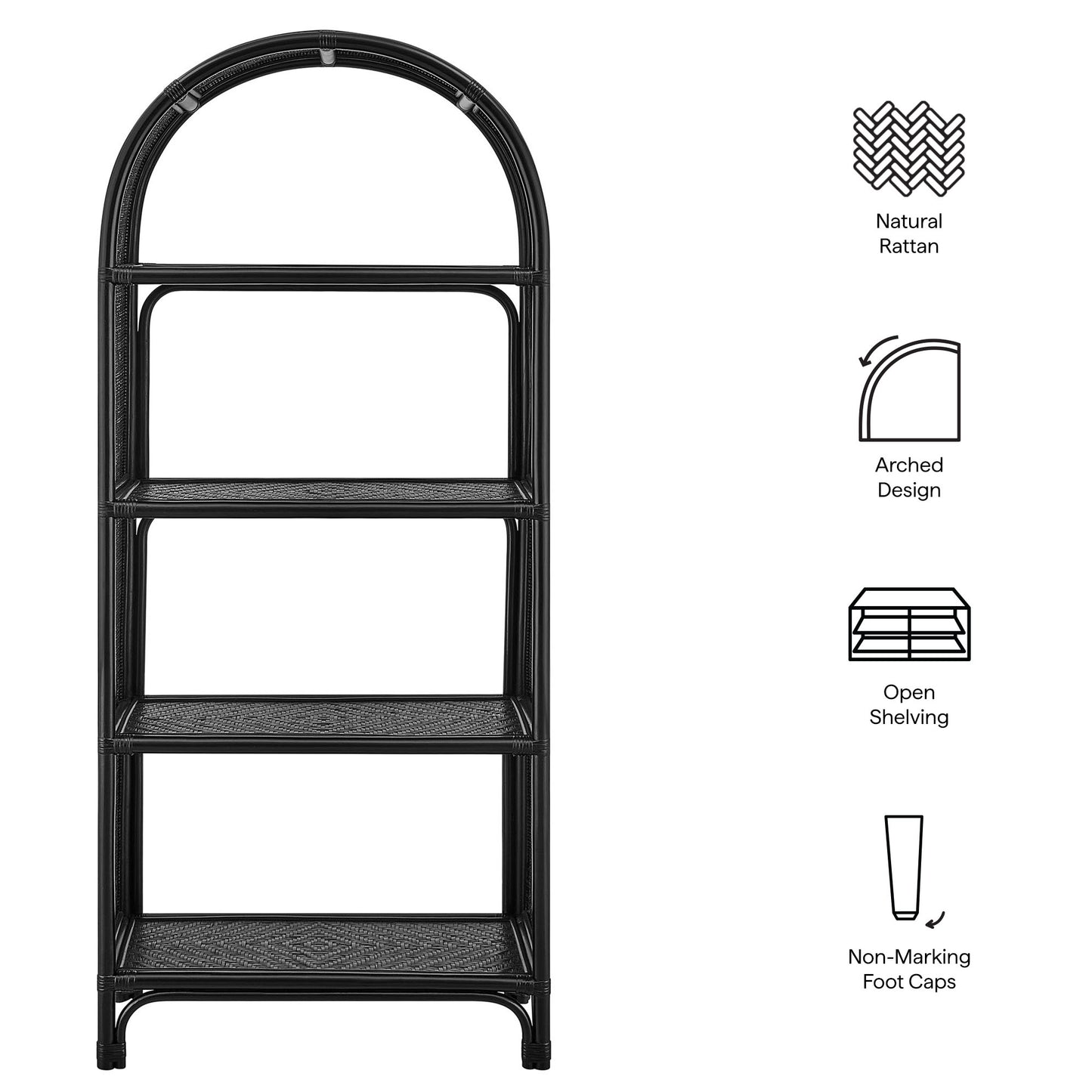 Celeste 67 Inch Tall Arched Natural Rattan Bookshelf by Modway