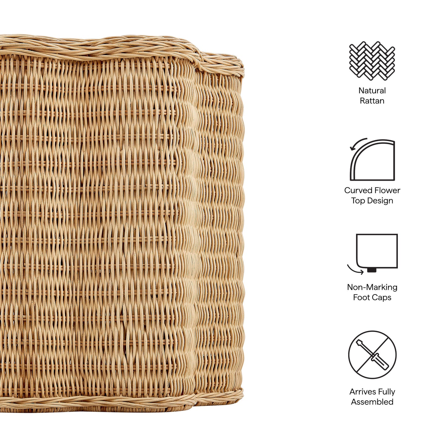 Erika Scalloped Natural Rattan Side Table by Modway