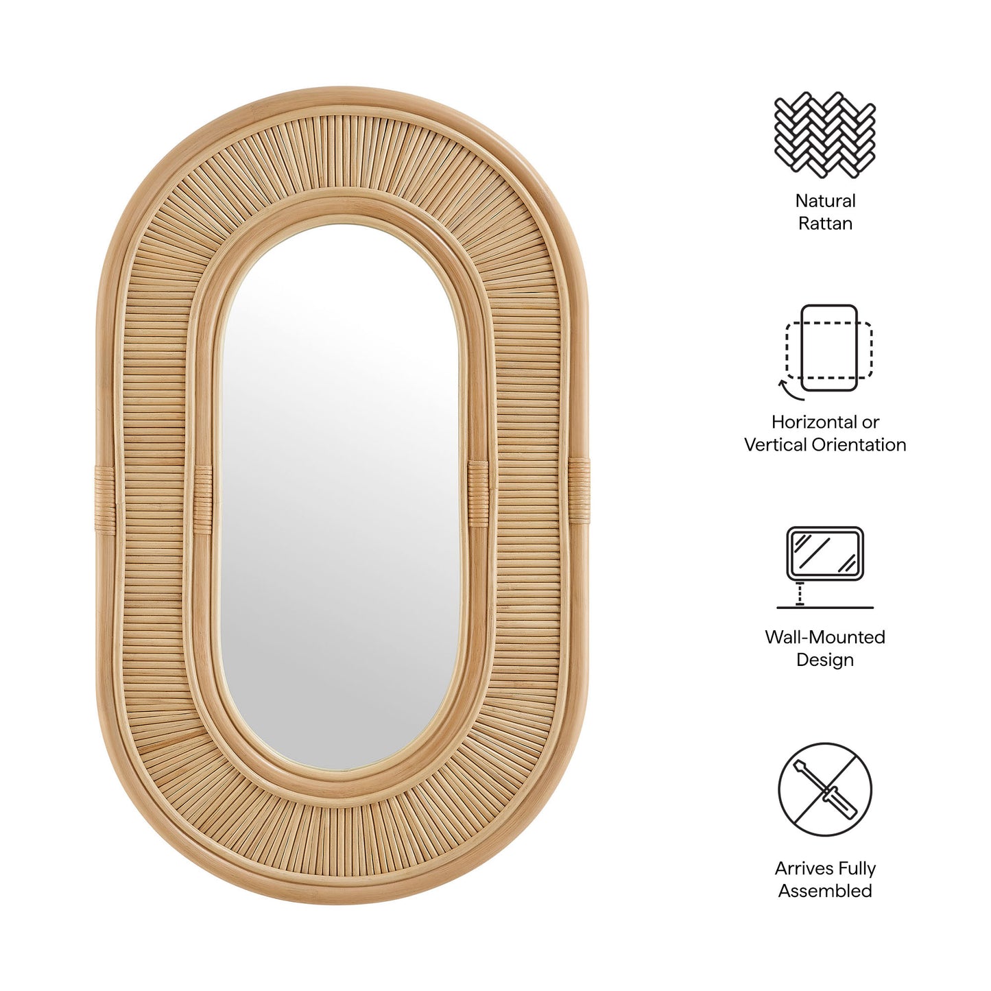 Sovana Oval Rattan Wall Mirror by Modway
