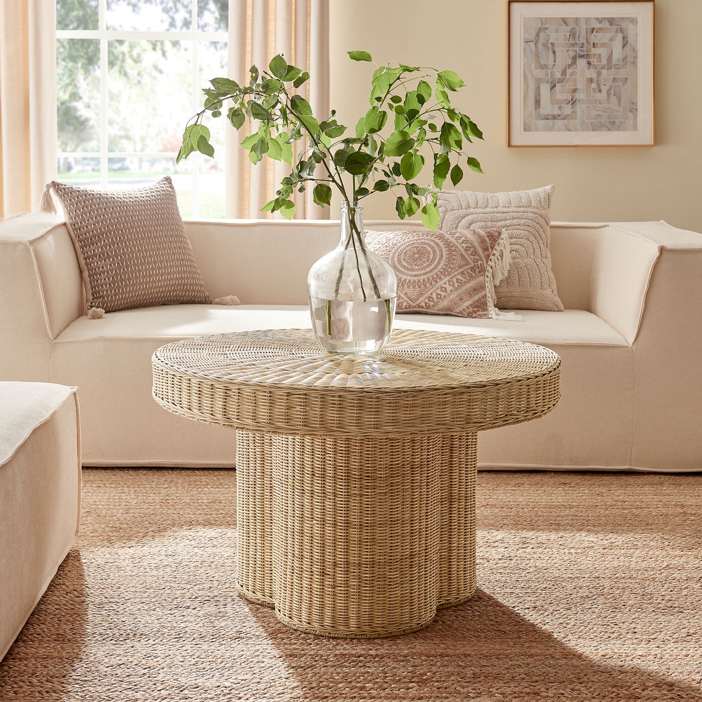 Ainsley 32 Inch Round Natural Rattan Coffee Table by Modway