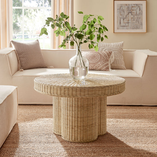 Ainsley 32 Inch Round Natural Rattan Coffee Table by Modway