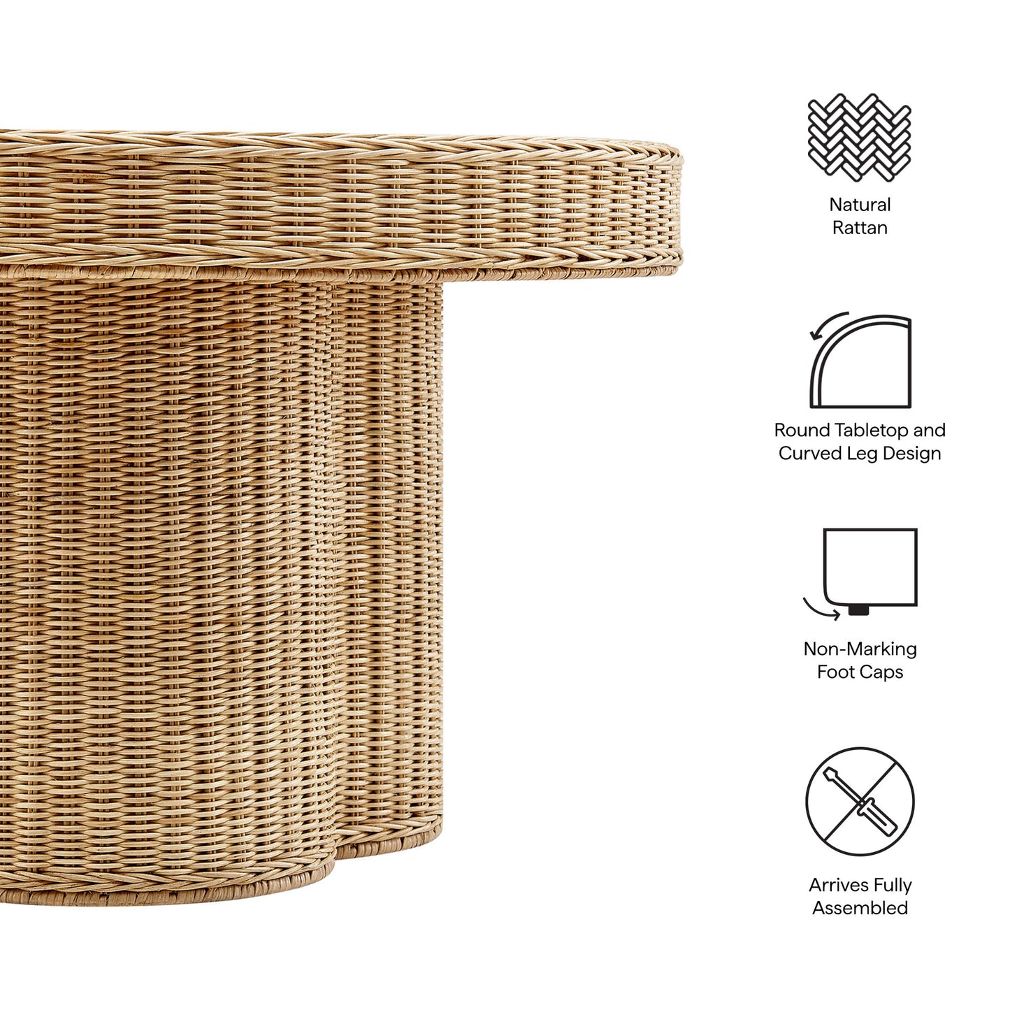 Ainsley 32 Inch Round Natural Rattan Coffee Table by Modway