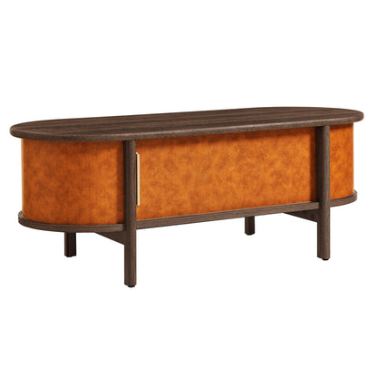 Coralie Curved Vegan Leather Oval Coffee Table by Modway | Accent Tables | Modishstore - 2