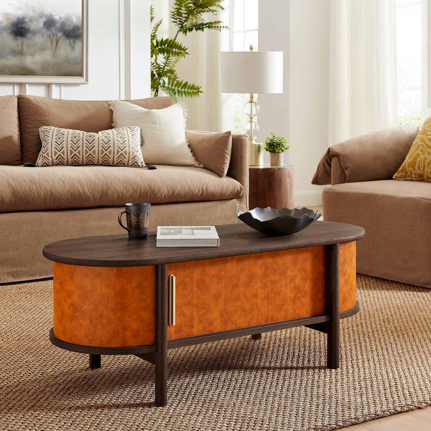 Coralie Curved Vegan Leather Oval Coffee Table by Modway | Accent Tables | Modishstore - 1