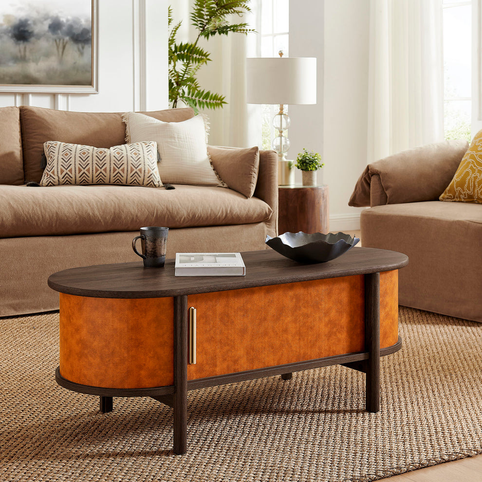 Coralie Curved Vegan Leather Oval Coffee Table by Modway | Accent Tables | Modishstore - 1