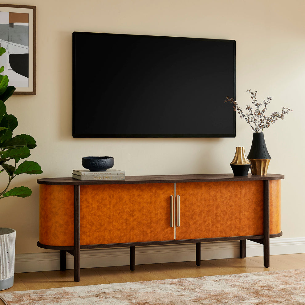 Coralie Curved 71" Vegan Leather Oval TV Stand by Modway | TV Stands | Modishstore - 1