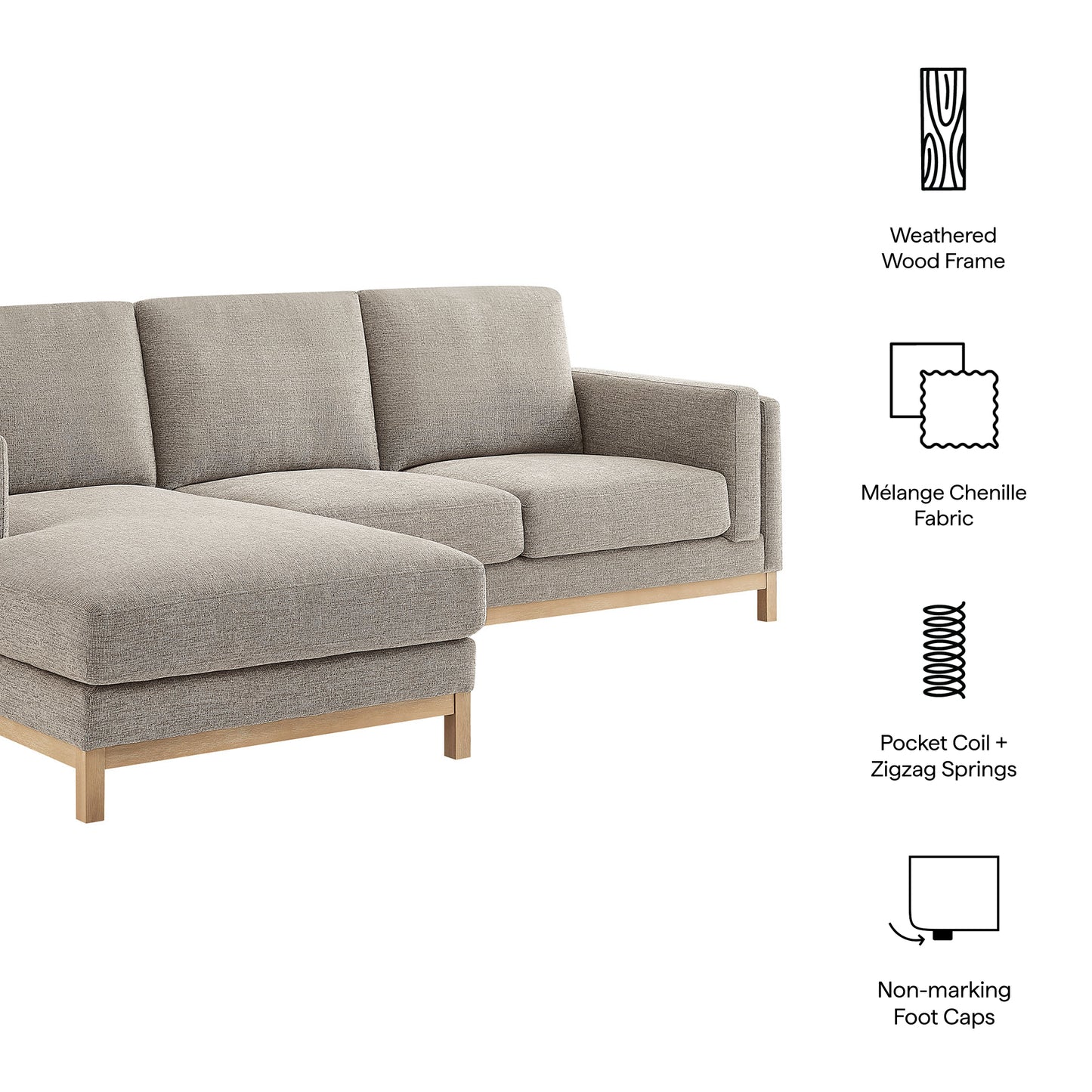 Roscoe Left-Facing Fabric Sectional Sofa with Chaise by Modway