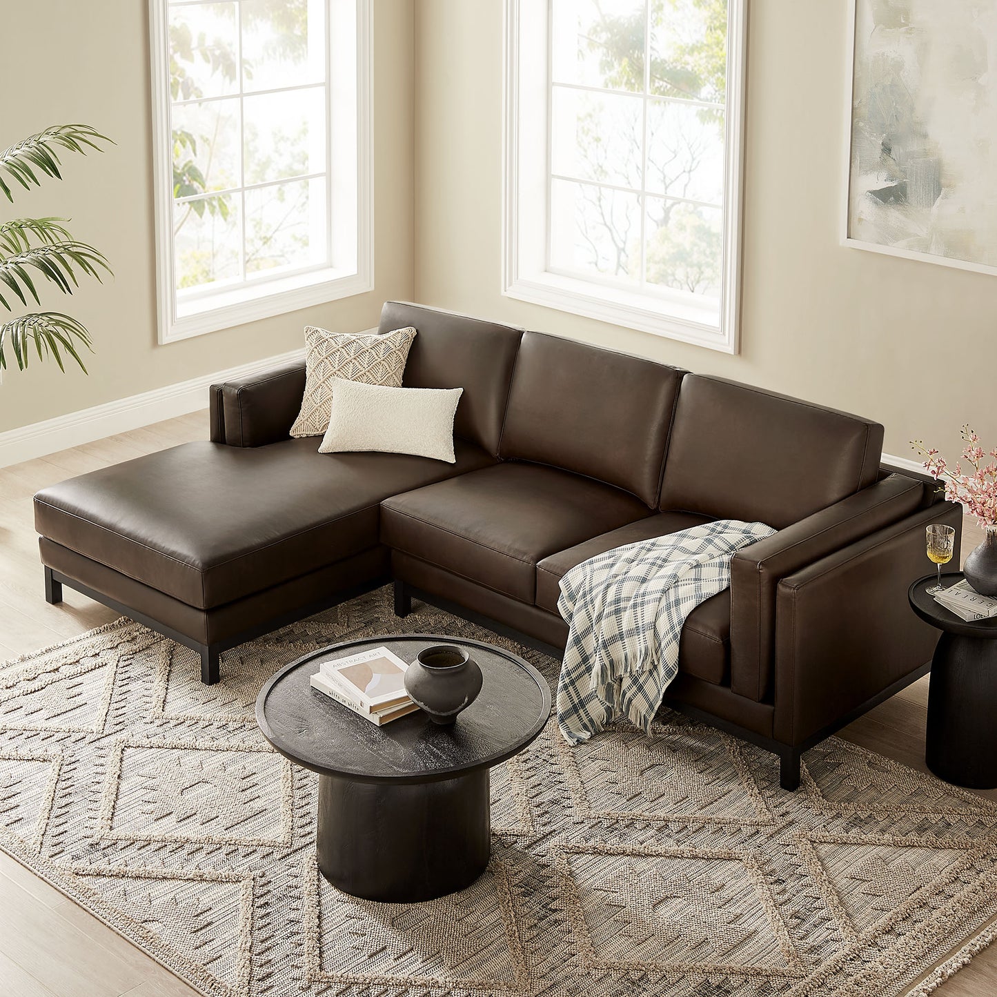 Roscoe Left-Facing Vegan Leather Sectional Sofa with Chaise by Modway