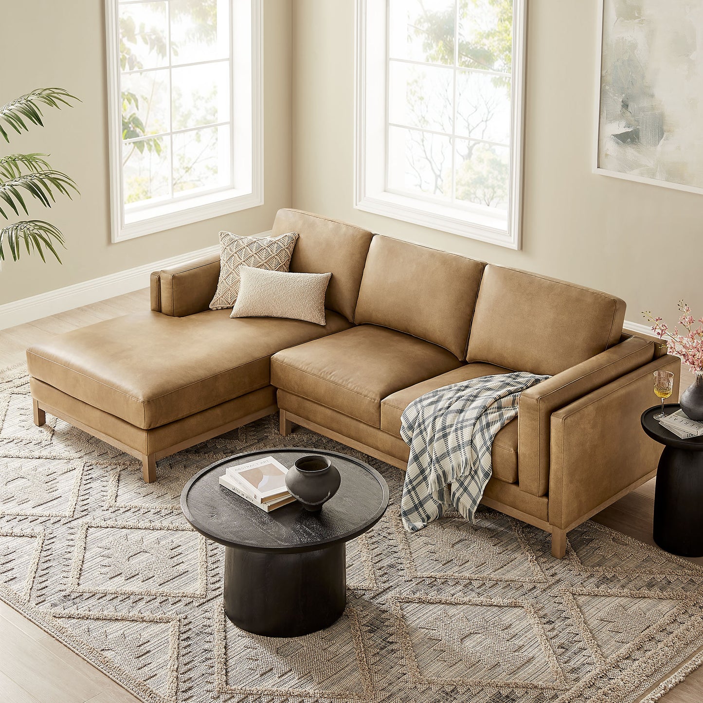 Roscoe Left-Facing Vegan Leather Sectional Sofa with Chaise by Modway