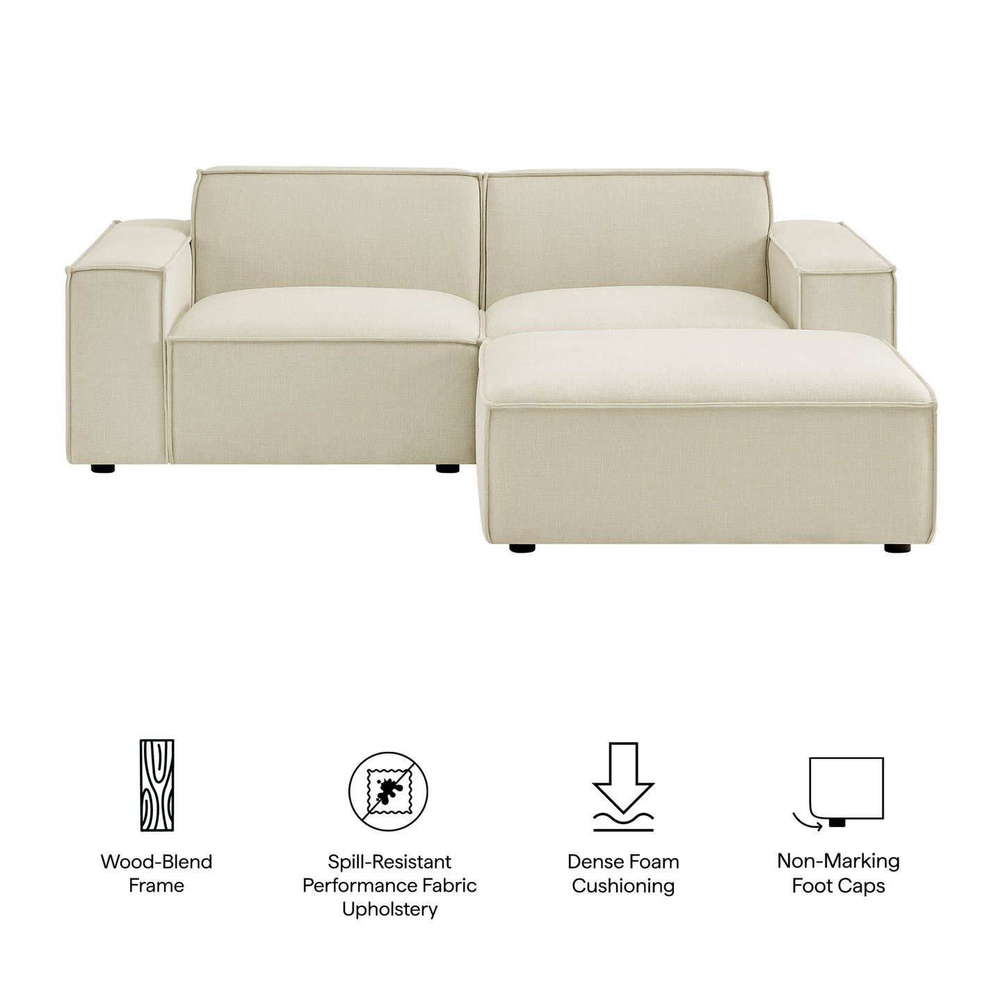 Restore 3-Piece Performance Fabric Upholstered Modular Loveseat with Ottoman by Modway
