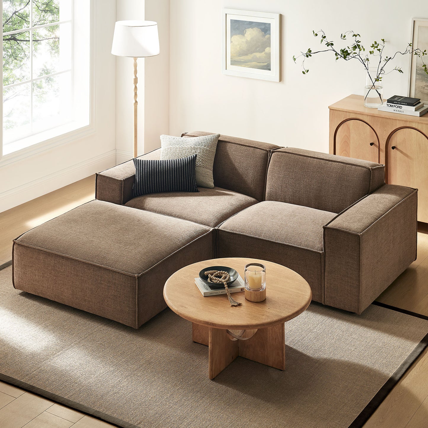 Restore 3-Piece Performance Fabric Upholstered Modular Loveseat with Ottoman by Modway