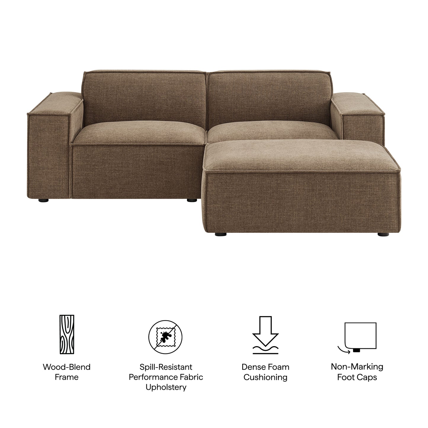 Restore 3-Piece Performance Fabric Upholstered Modular Loveseat with Ottoman by Modway