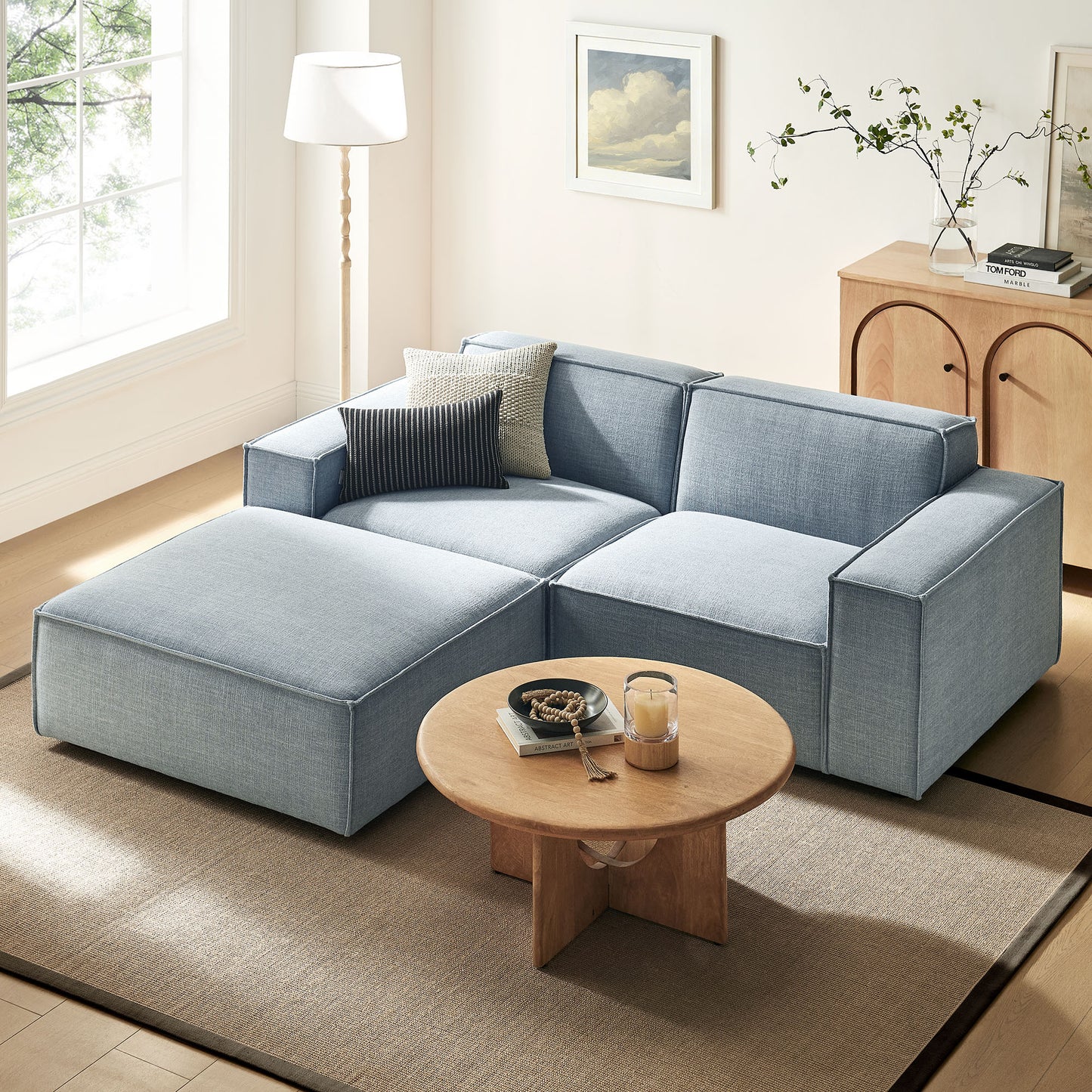 Restore 3-Piece Performance Fabric Upholstered Modular Loveseat with Ottoman by Modway
