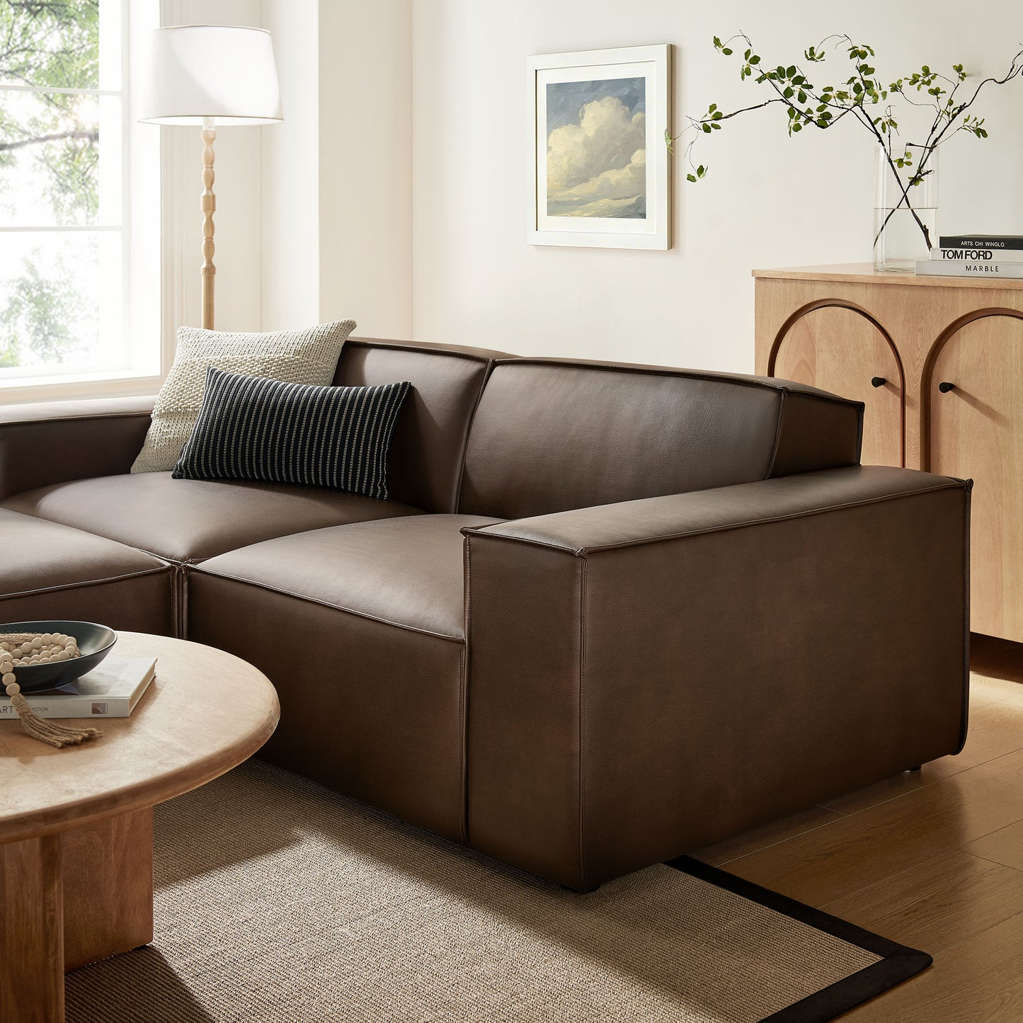 Restore 3-Piece Vegan Leather Modular Loveseat with Ottoman by Modway