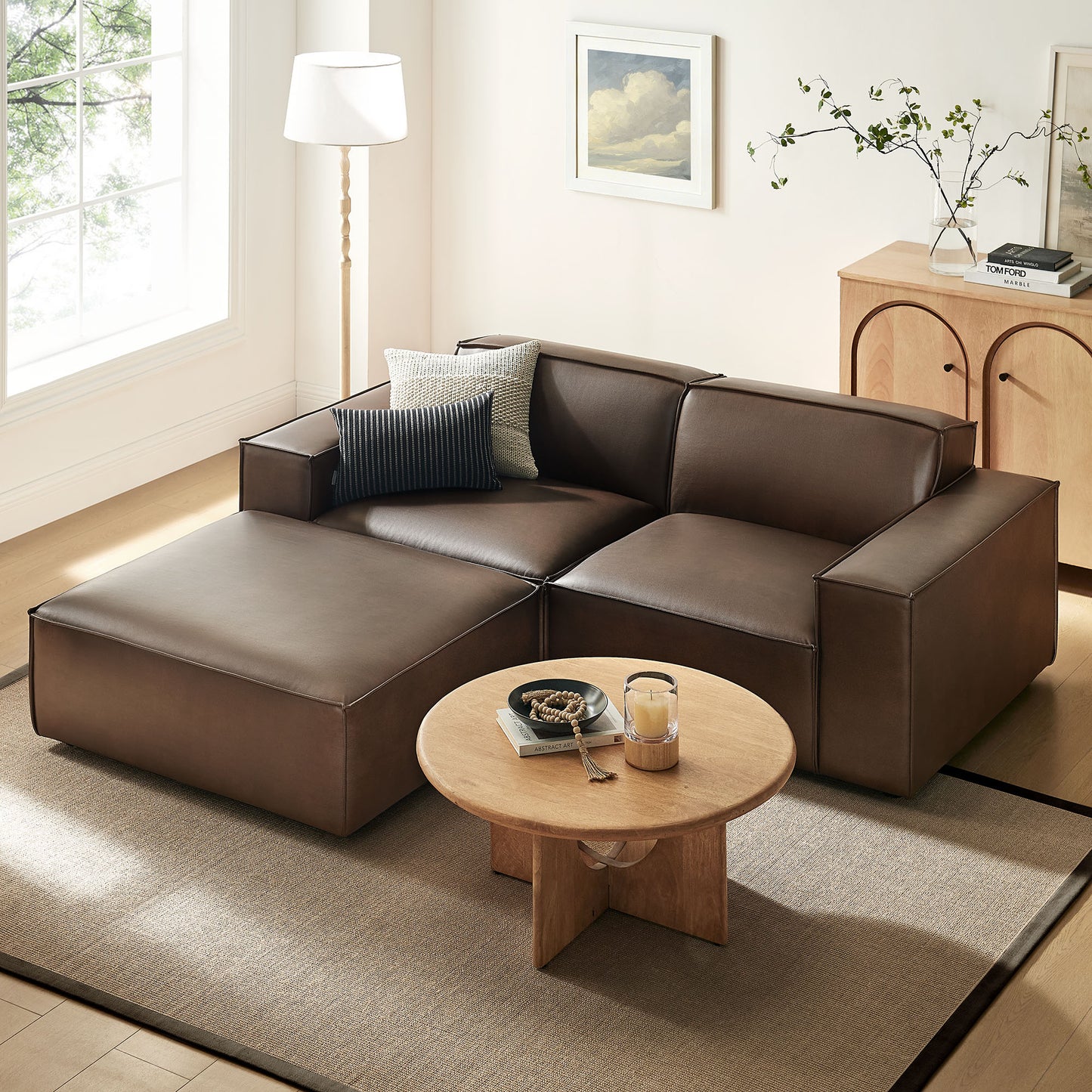 Restore 3-Piece Vegan Leather Modular Loveseat with Ottoman by Modway