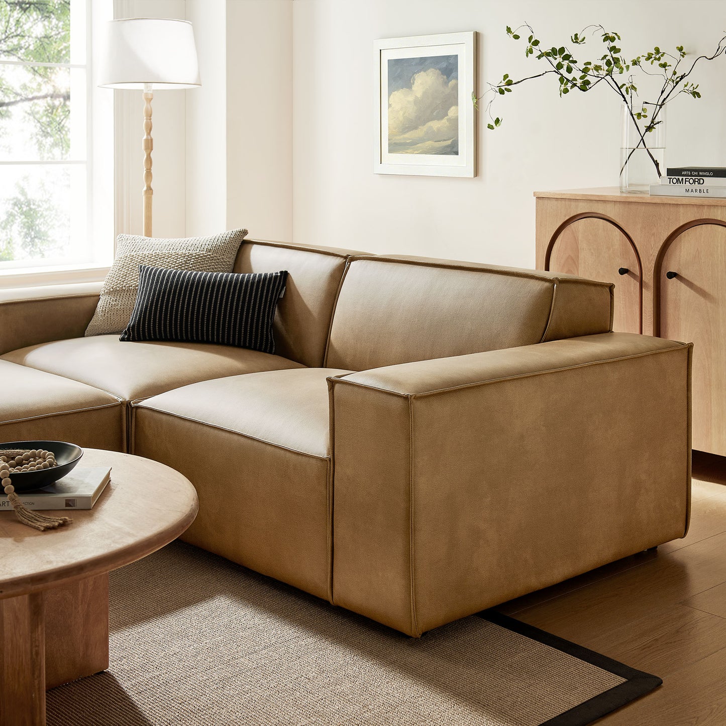 Restore 3-Piece Vegan Leather Modular Loveseat with Ottoman by Modway