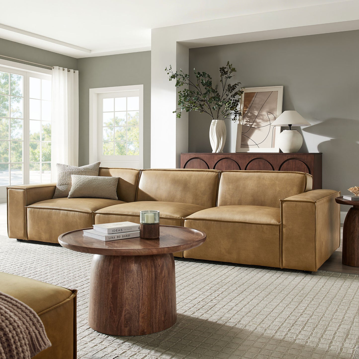 Restore 3-Piece Vegan Leather Modular Sofa Set by Modway