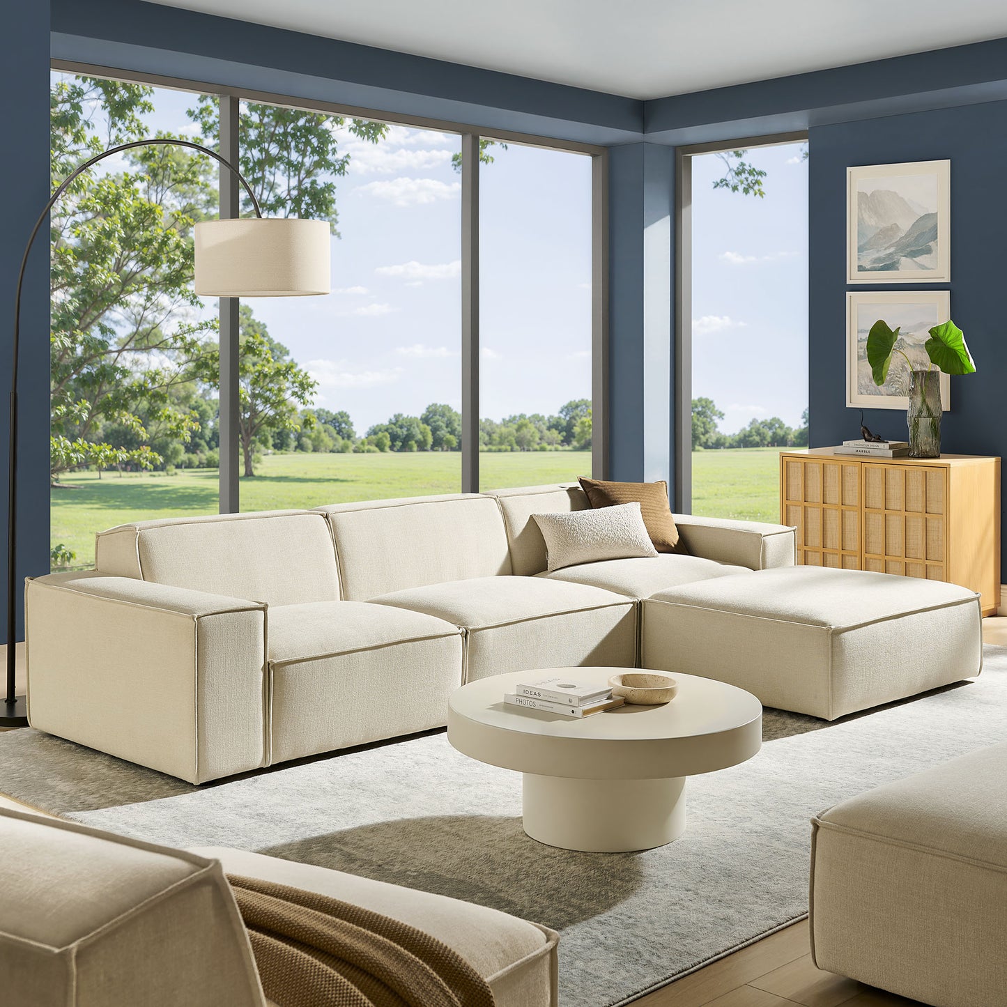 Restore 4-Piece Performance Fabric Upholstered Modular Sofa Set with Ottoman by Modway