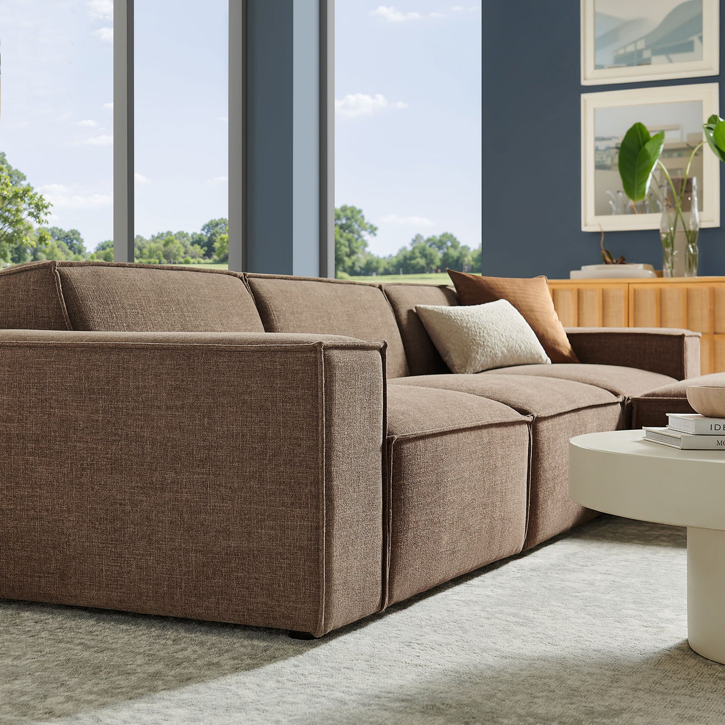 Restore 4-Piece Performance Fabric Upholstered Modular Sofa Set with Ottoman by Modway