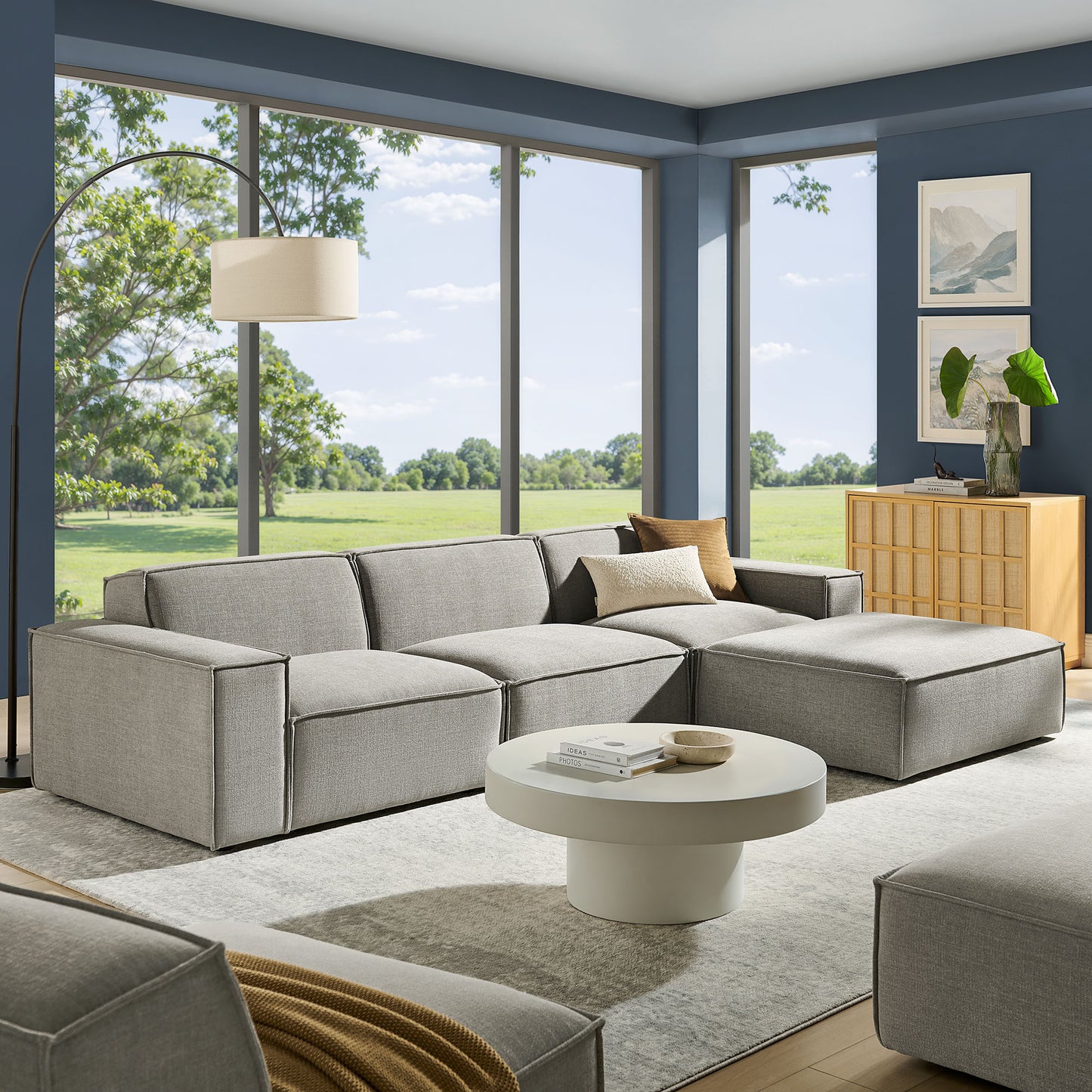 Restore 4-Piece Performance Fabric Upholstered Modular Sofa Set with Ottoman by Modway