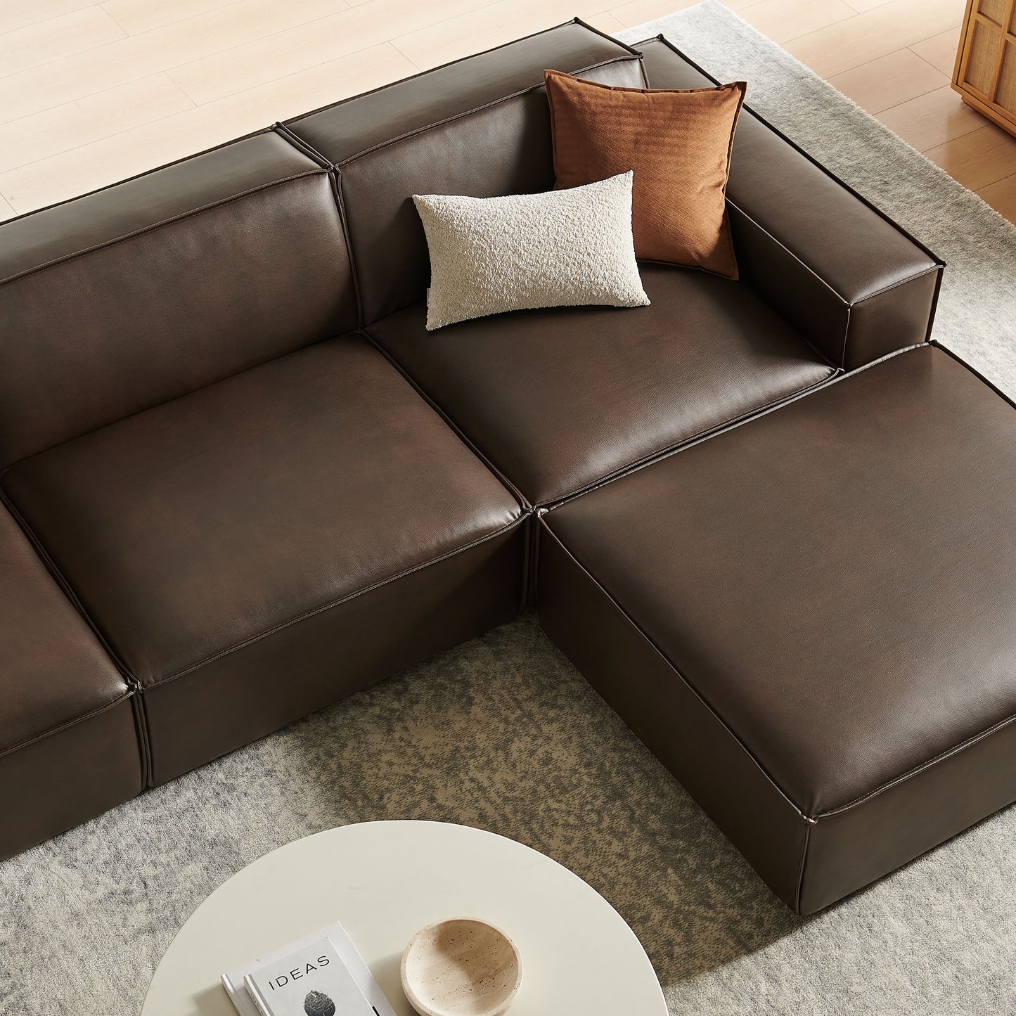 Restore 4-Piece Vegan Leather Modular Sofa Set with Ottoman by Modway