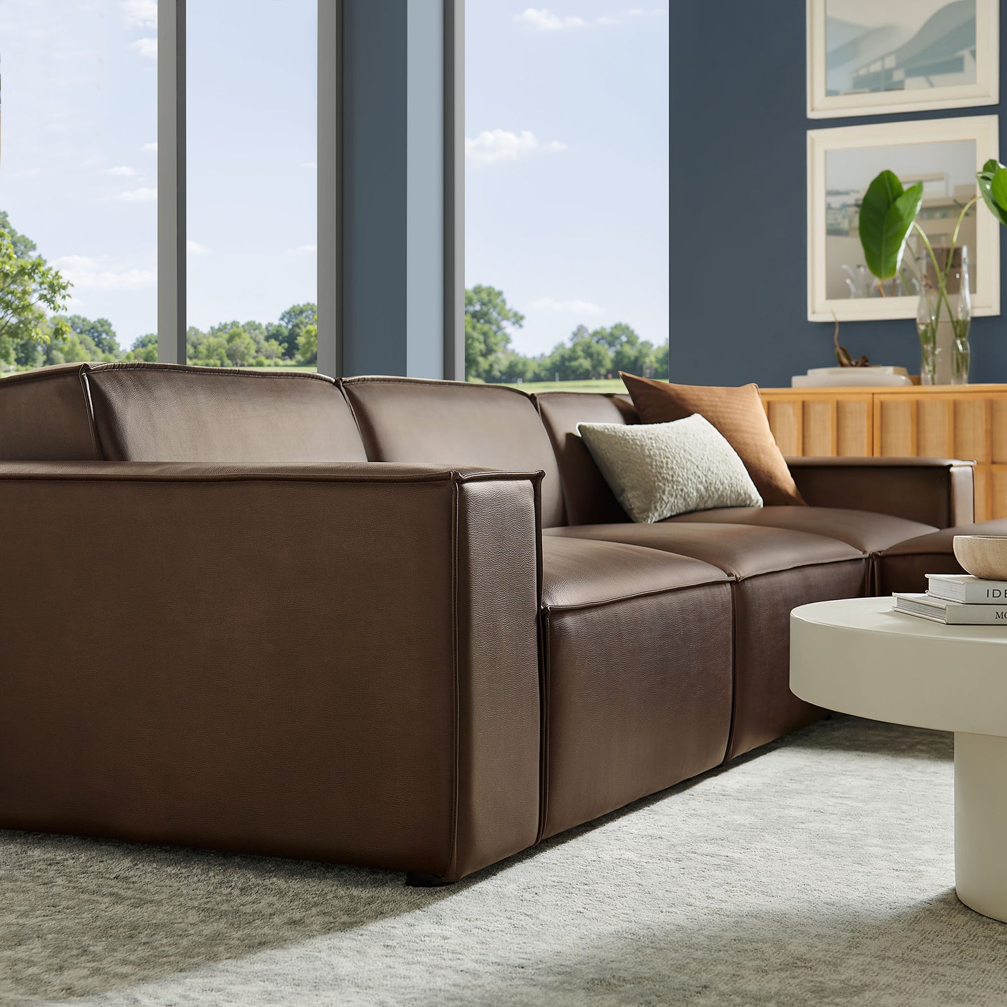 Restore 4-Piece Vegan Leather Modular Sofa Set with Ottoman by Modway