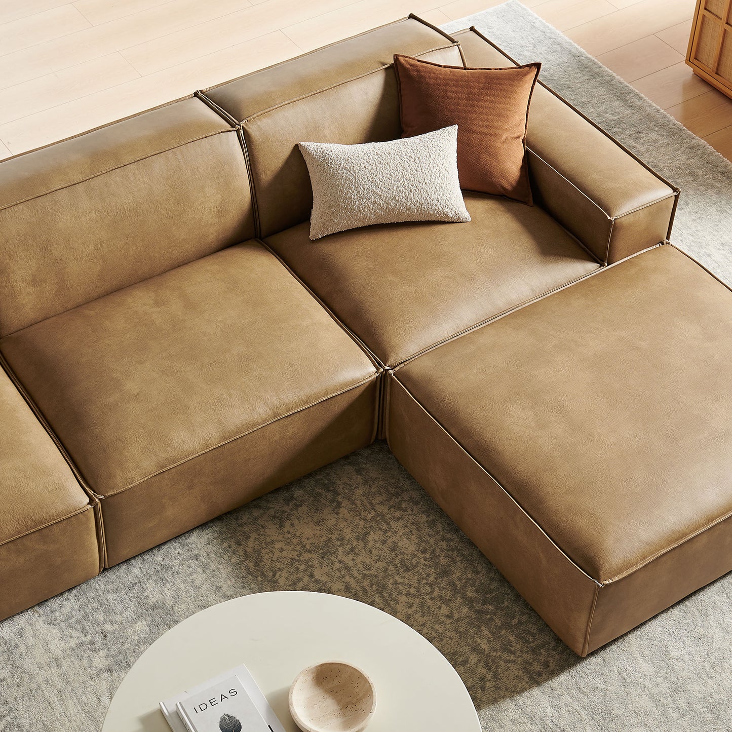 Restore 4-Piece Vegan Leather Modular Sofa Set with Ottoman by Modway