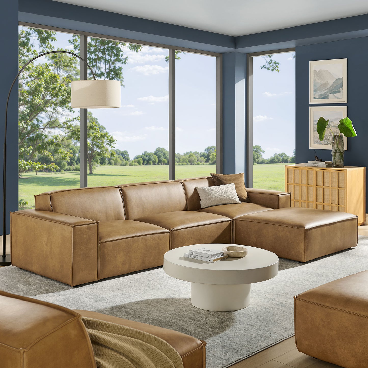Restore 4-Piece Vegan Leather Modular Sofa Set with Ottoman by Modway