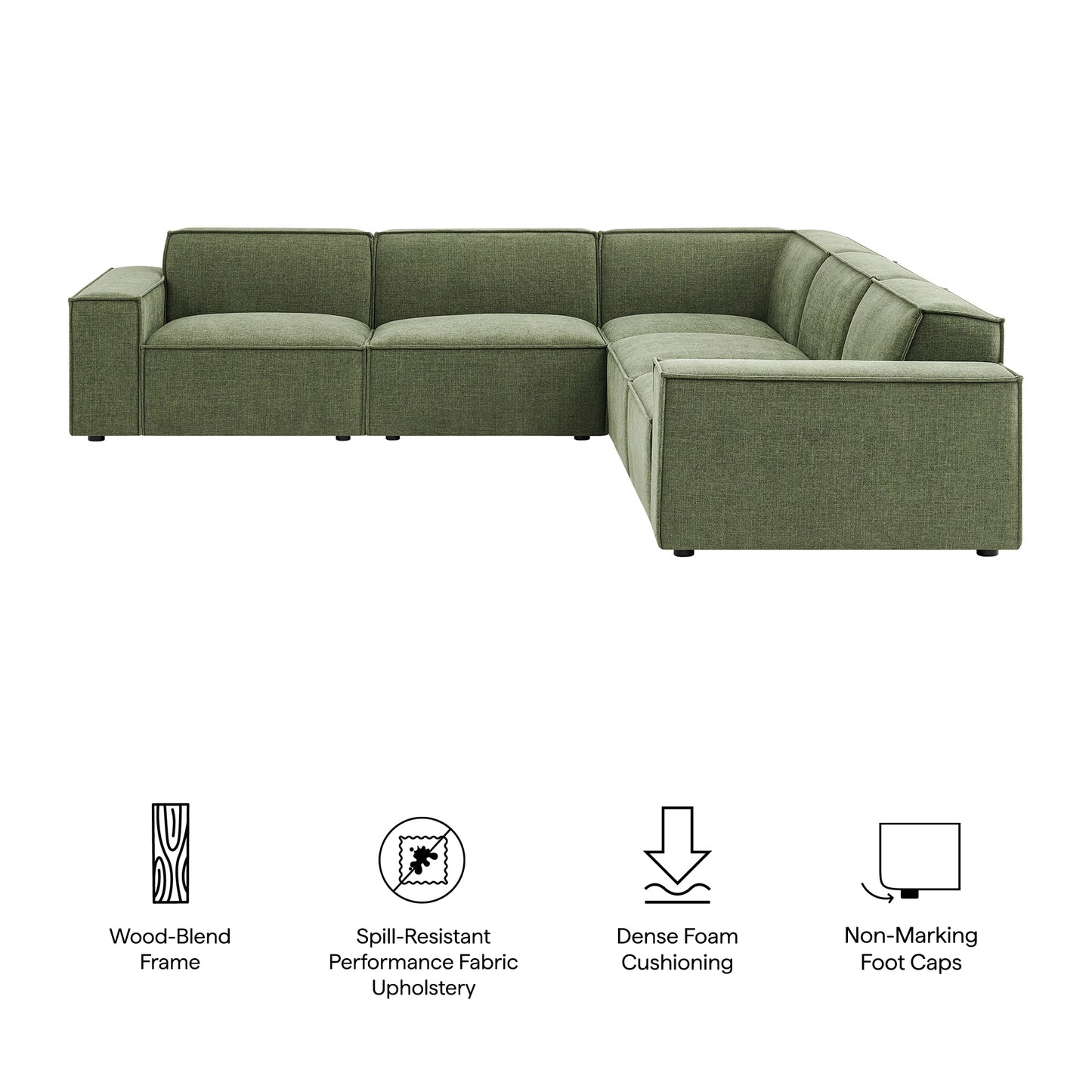 Restore 5-Piece Performance Fabric Upholstered Modular L-Shaped Sofa by Modway