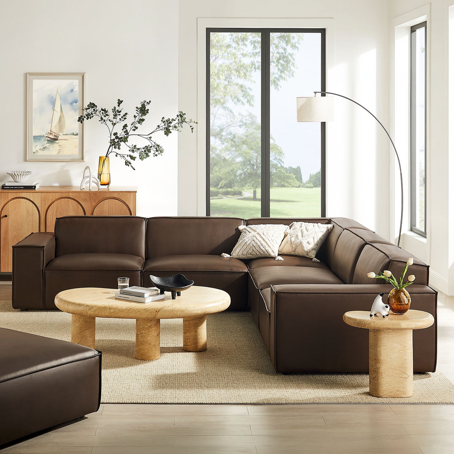 Restore 5-Piece Vegan Leather Modular L-Shaped Sofa by Modway