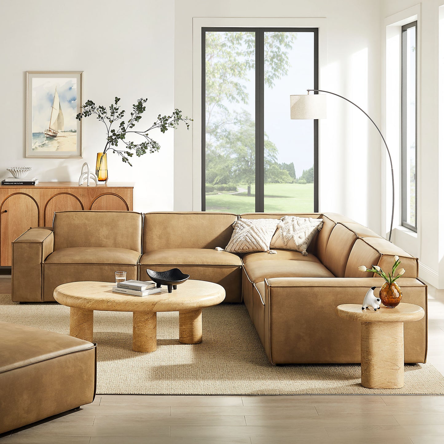 Restore 5-Piece Vegan Leather Modular L-Shaped Sofa by Modway
