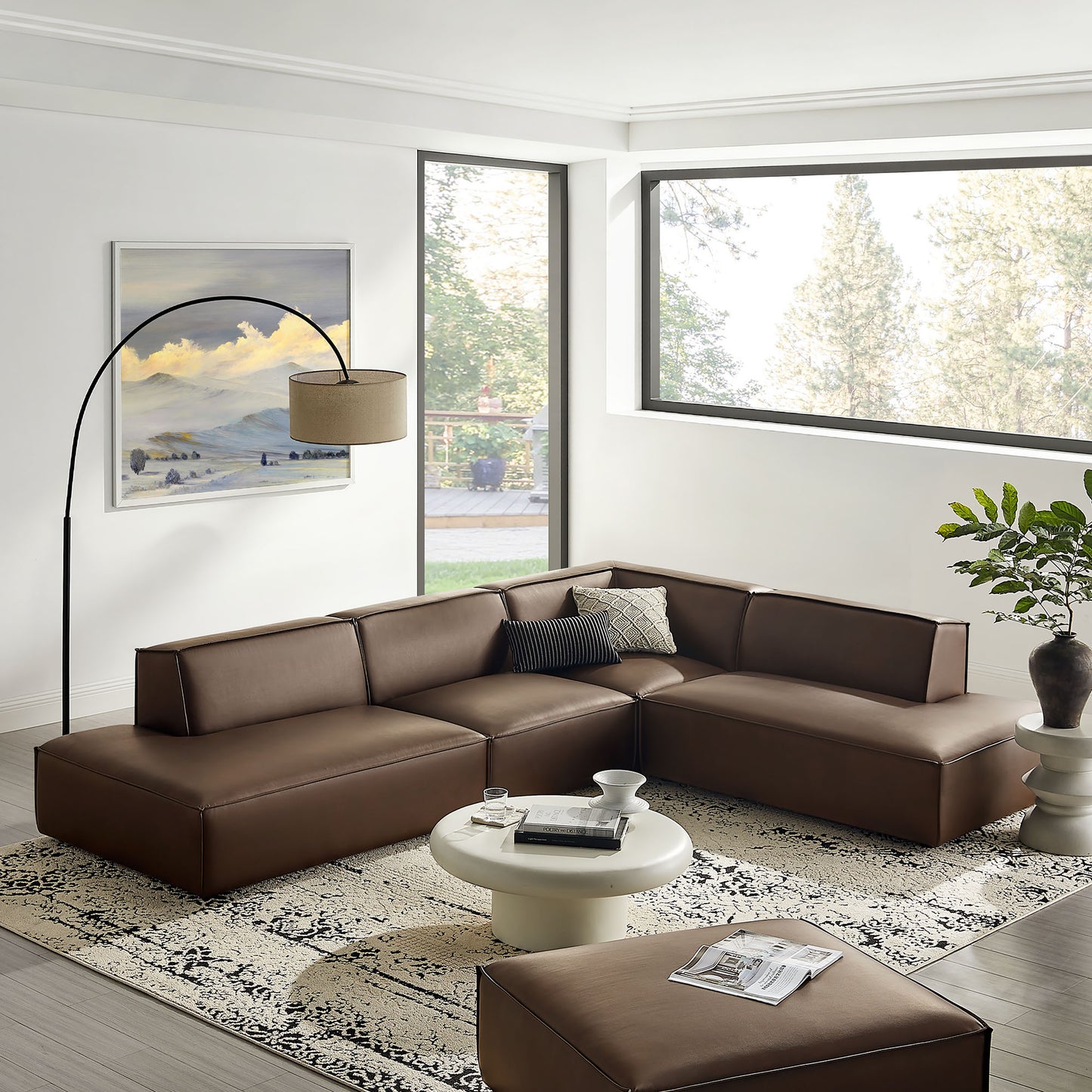 Restore 4-Piece Vegan Leather Modular L-Shaped Armless Sectional Sofa by Modway