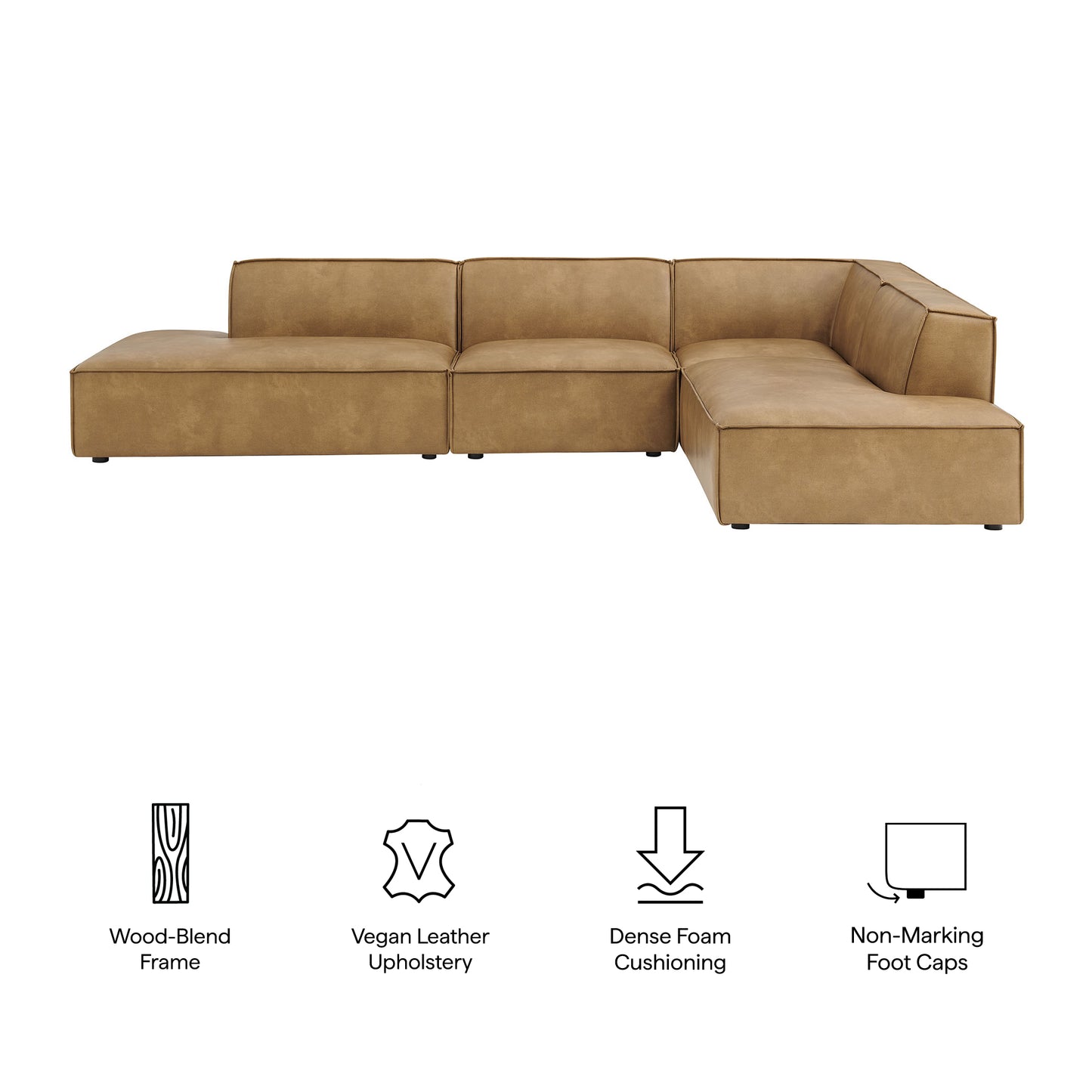 Restore 4-Piece Vegan Leather Modular L-Shaped Armless Sectional Sofa by Modway