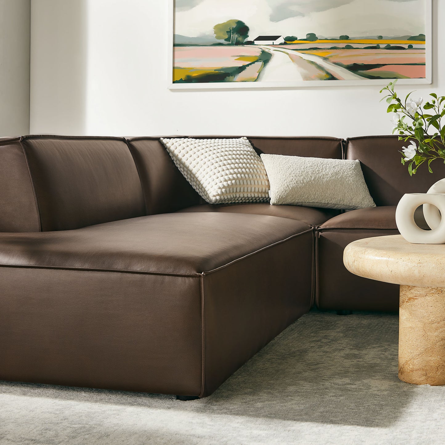 Restore 6-Piece Vegan Leather U-Shaped Armless Sectional Sofa by Modway