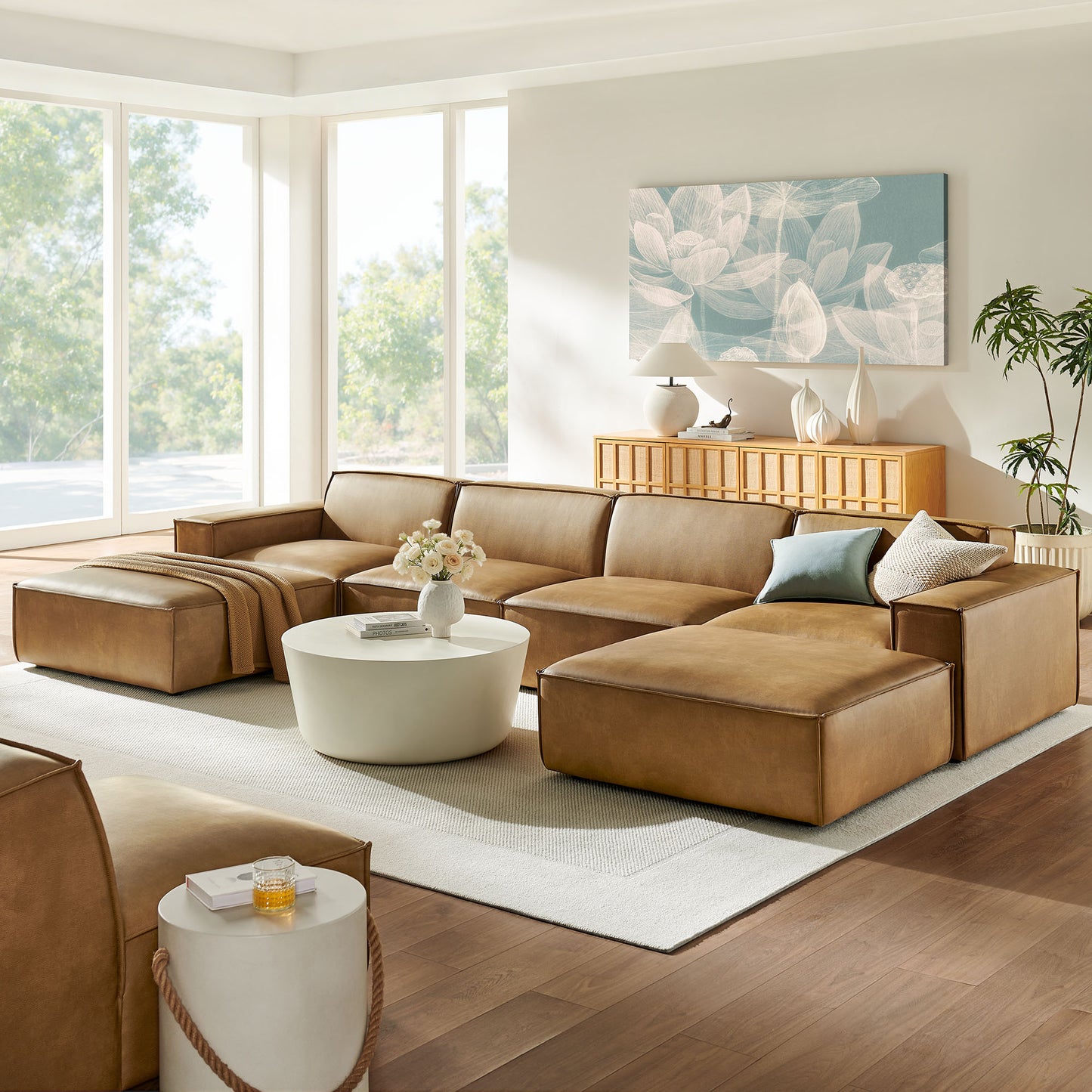 Restore 6-Piece Vegan Leather Modular Sectional Sofa by Modway