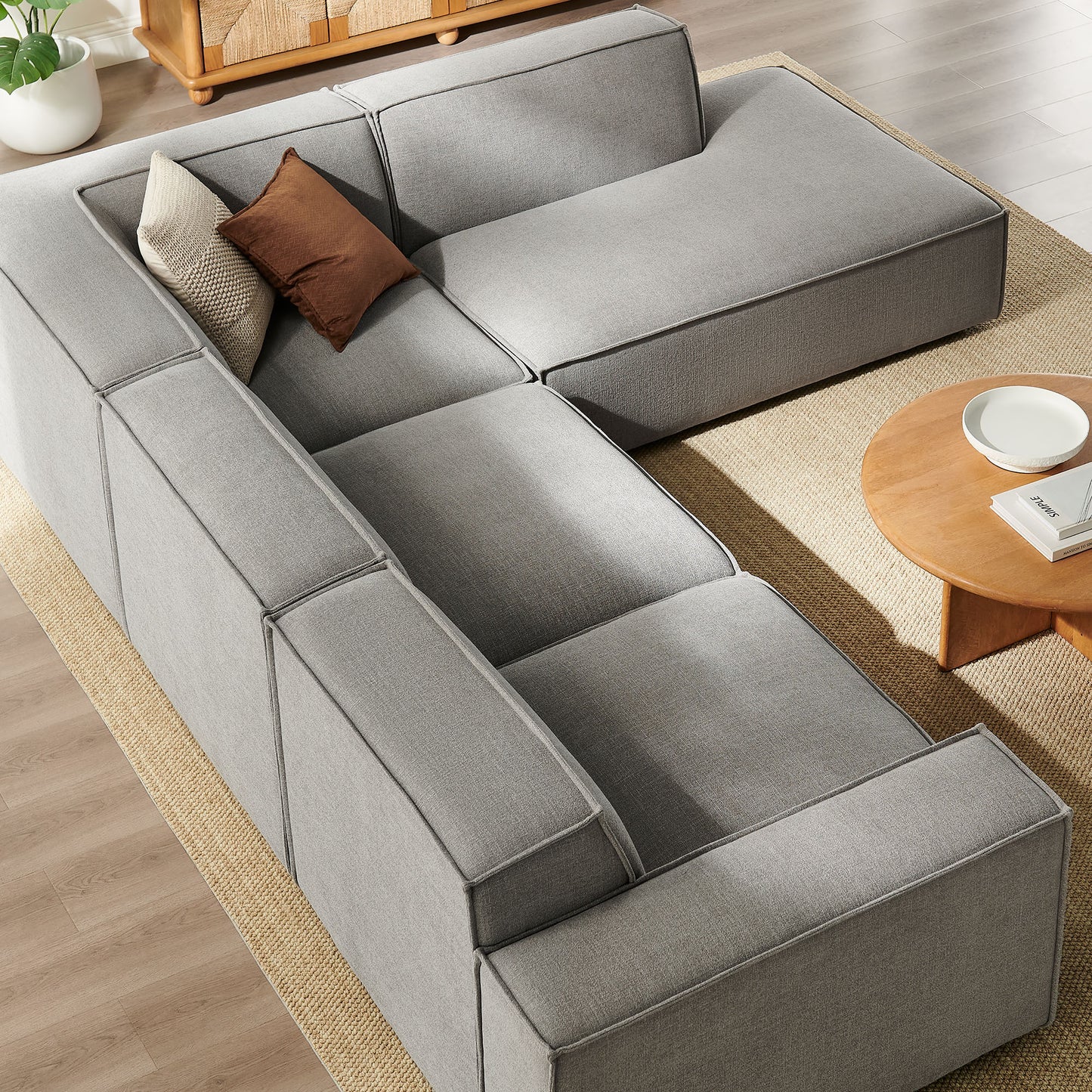 Restore 4-Piece Performance Fabric Upholstered Modular L-Shaped Sofa by Modway