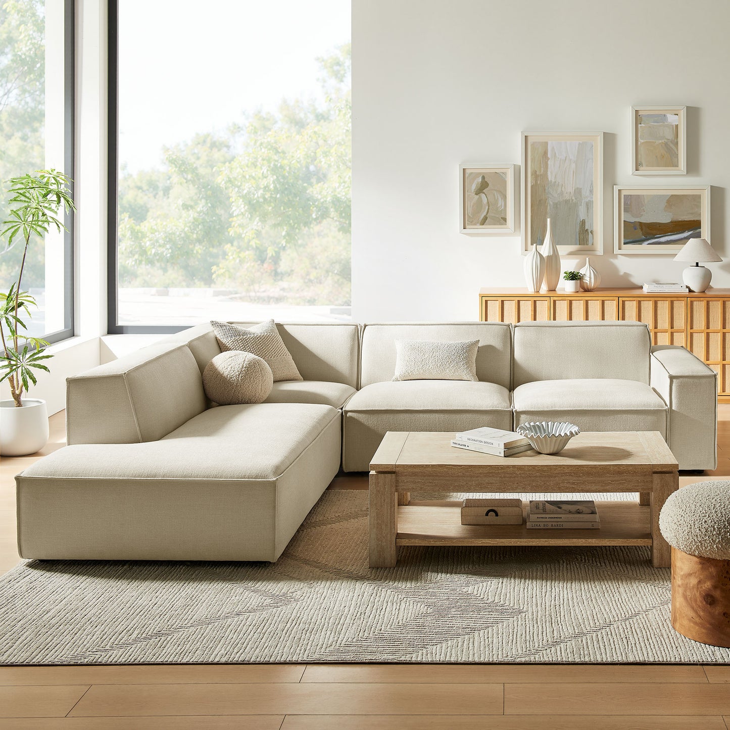 Restore 4-Piece Performance Fabric Upholstered Modular L-Shaped Sofa by Modway