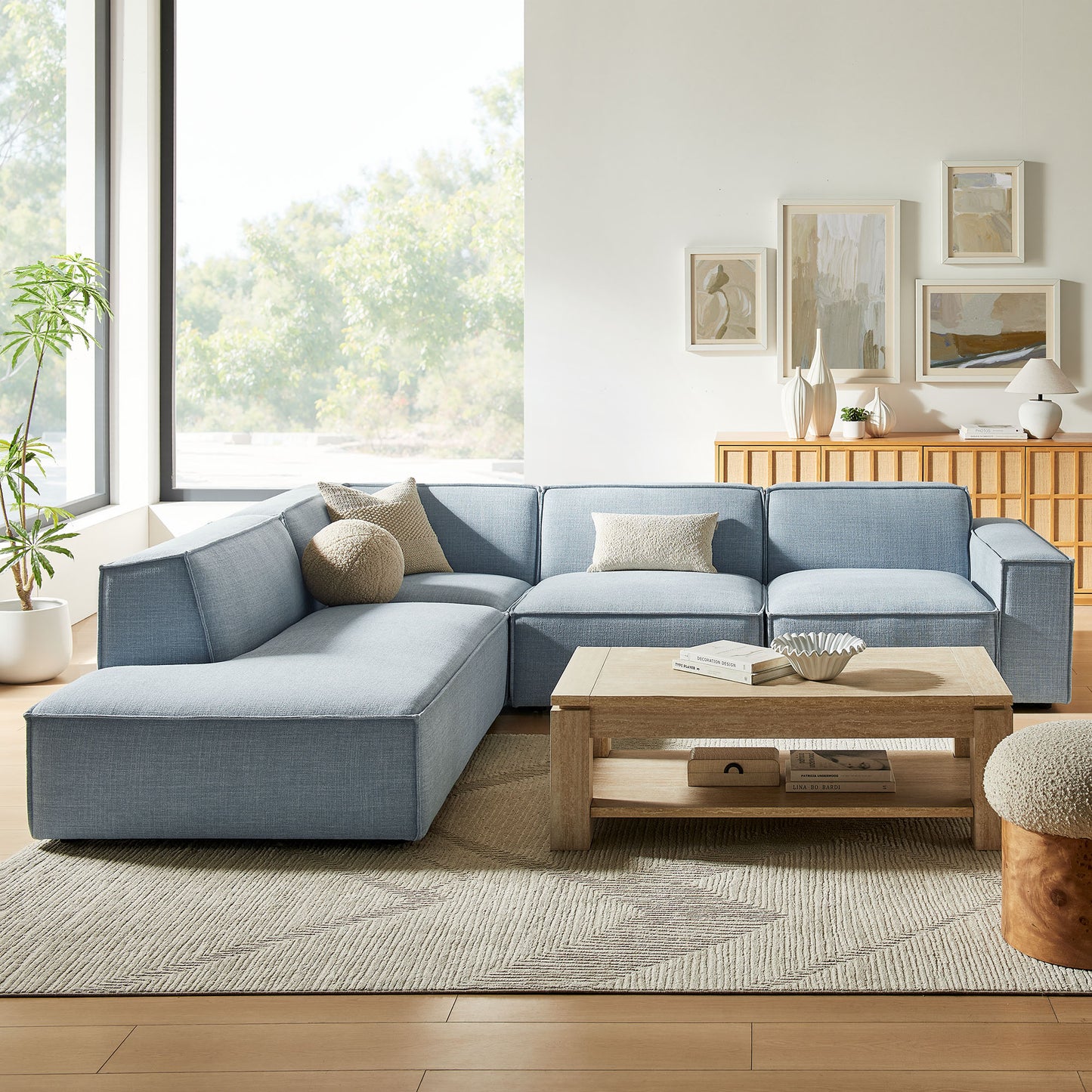 Restore 4-Piece Performance Fabric Upholstered Modular L-Shaped Sofa by Modway