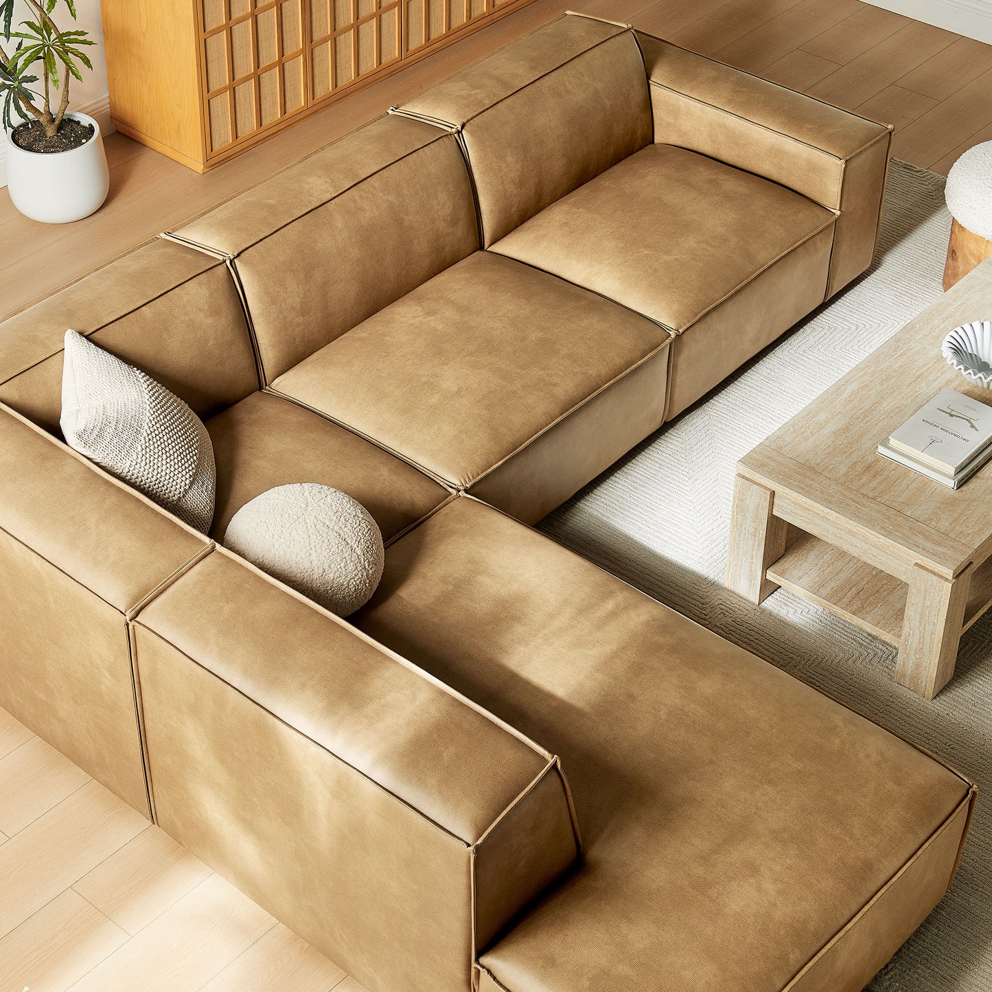 Restore 4-Piece Vegan Leather Modular L-Shaped Sofa by Modway