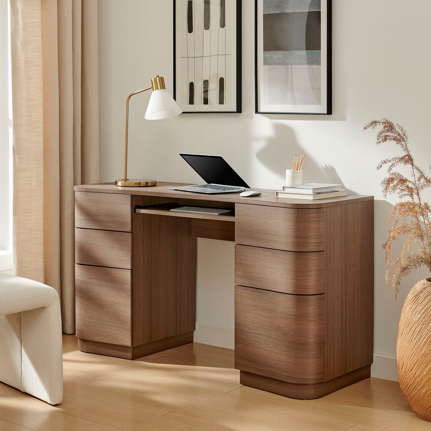 Mirae 55" 6-Drawer Curved Office Desk by Modway
