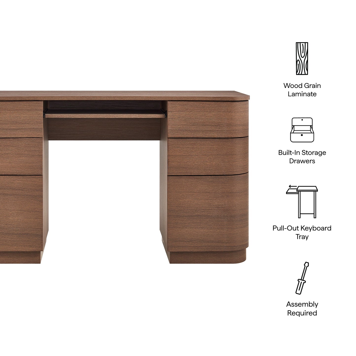 Mirae 55" 6-Drawer Curved Office Desk by Modway