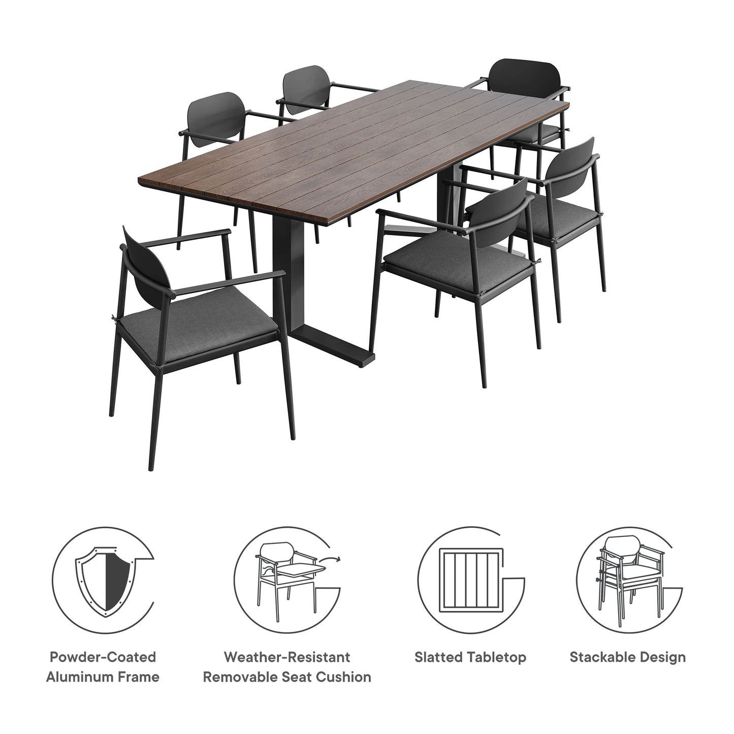 Aeris 7-Piece Outdoor Patio Aluminum Dining Set by Modway | Outdoor Patio Daybed | Modishstore - 3