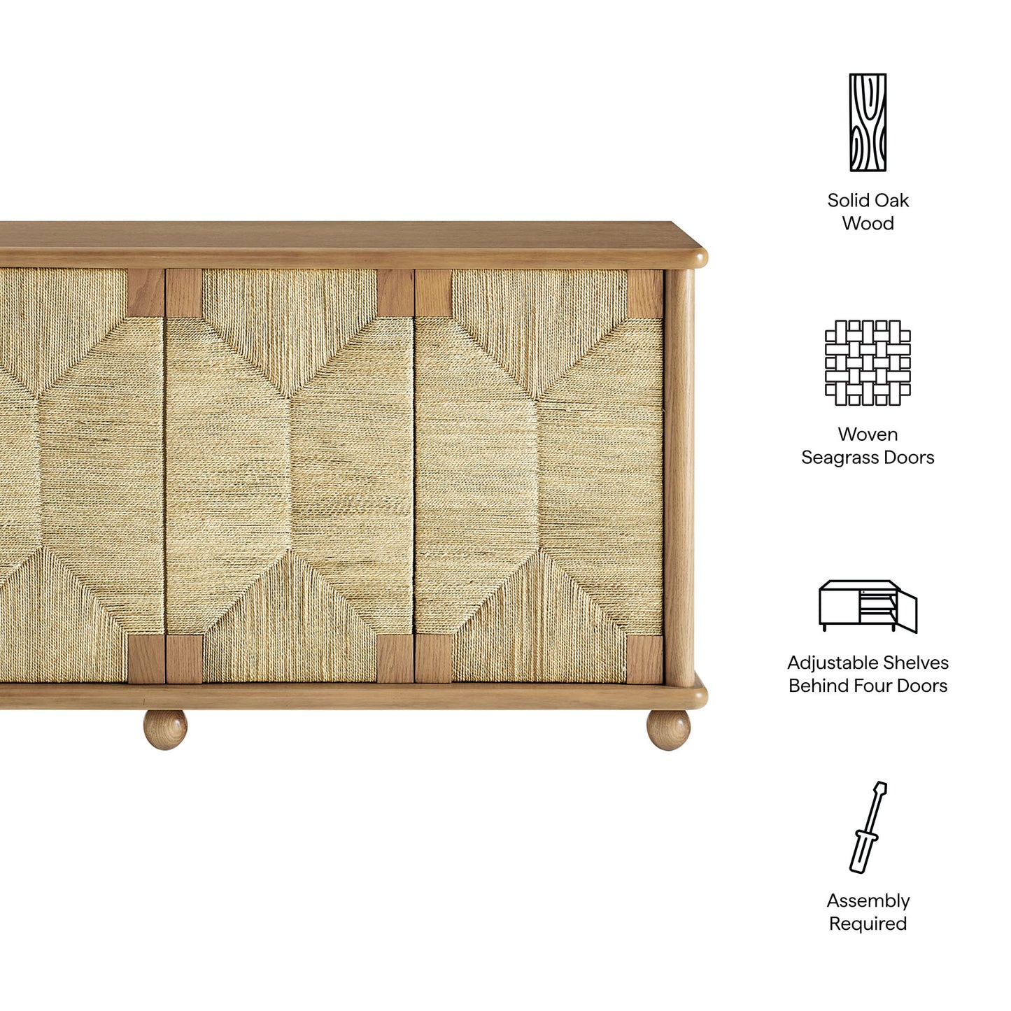 Marola 71 Inch Oak Wood Seagrass Sideboard by Modway