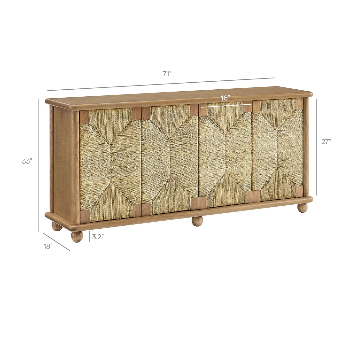 Marola 71 Inch Oak Wood Seagrass Sideboard by Modway