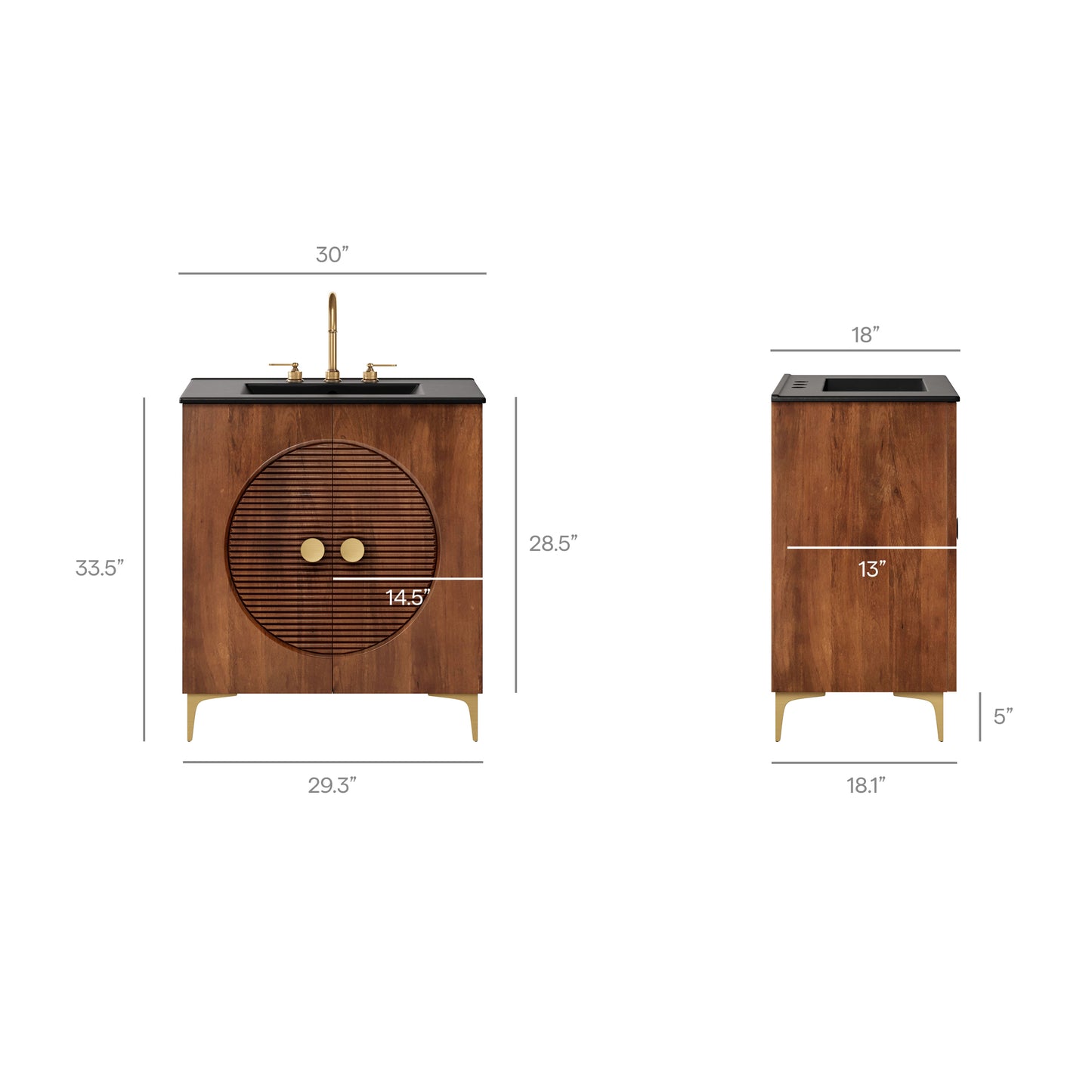 Vernon 30" Fluted Wood Vanity Cabinet With Sink by Modway