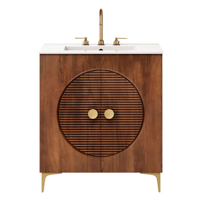 Vernon 30" Fluted Wood Vanity Cabinet With Sink by Modway